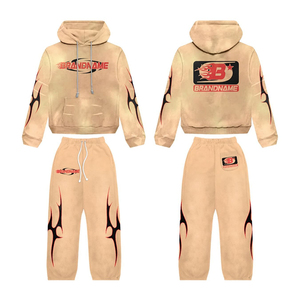 Ensemble de survêtement personnalisé délavé à l'acide 2025 pour homme – Ensemble de jogging noir respirant avec sweat à capuche imprimé et pantalon de jogging, logo de marque - Product Image 2