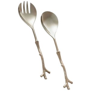 Ensemble de 2 serveurs à salade en acier inoxydable pour table, couleur argent, avec poignée à motifs gravés, pour la maison et les mariages - Product Image 6