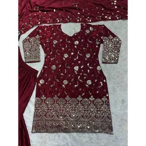 Ensemble de costumes de soirée pour femmes de créateur comprenant un haut Sharara Plazzo Dupatta - Product Image 3