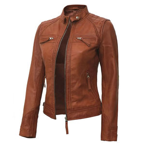 Chaqueta Casual de Cuero Genuino para Mujer, con Cierre, Forro de Algodón Transpirable, de Alta Calidad, con Logotipo Personalizado - Product Image 2