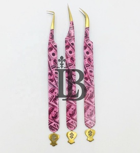 <b>Top</b> Trend Bottom Charm Fixing Eyelash Extension Tweezers Plain Smooth Handle Lash Tweezers Set Custom Design Printing Style - Product Image 4