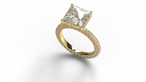 Bague de fiançailles de luxe plaquée or 18K 14K avec diamant de laboratoire taille princesse, pavé de diamants ronds, solitaire, bijoux fins pour mariage - Product Image 3