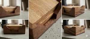 Posavasos de madera artesanal para té, café y bebidas frías, caja de posavasos con plato. - Product Image 4