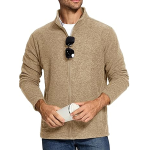 Men's Beige Fleece <b>Zip</b>-<b>Up</b> <b>Jacket</b> Regular Fit Stand Collar Casual Winter Wear Breathable Knitted Material Eco-Friendly Patchwork - Product Image 2