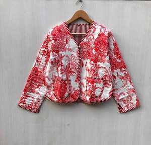 Chaquetas de Dos Bolsillos con Cierre de Botones, Chaqueta Acolchada con Estampado de Jungla para Mujer, Estilo Boho, Hecha a Mano, Regalos para las Fiestas - Product Image 3