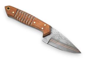 มีดสกินเนอร์ใบตายเหล็กดามัสกัสทองแดง ด้ามไม้ พร้อมปลอกหนังแนวตั้ง มีด EDC แบบฟูลแทงค์ สำหรับล่าสัตว์และตั้งแคมป์ - Product Image 2