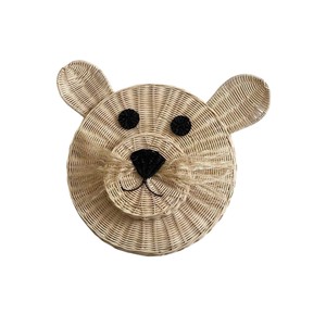 Adorno de pared moderno hecho a mano con cara de oso de peluche, decoración de ratán, material ecológico para niños, artículo de arte para colgar en la pared del dormitorio infantil. - Product Image 2