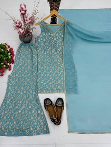 HENIXA CREATION Ensemble 3 pièces Premium pour femme en Georgette épaisse, coupe ajustée, séchage rapide, Kurta, Palazzo et broderie de sequins sur quatre côtés - Product Image 1