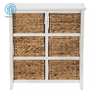 Meuble de rangement en bois noir avec tiroirs et paniers tressés en jonc de mer, organisateur de tiroirs, ensemble de meubles de salon - Product Image 4