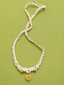 Handmade White Macrame Necklace with Gold Pendant for Jewelry Wholesale - Product Image 2