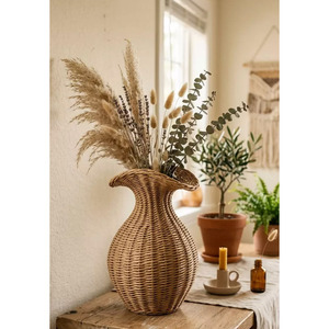 Hermoso Florero Redondo de Ratán Ecológico y Duradero con Lazo, Diseño Moderno, Hecho a Mano, para Mesa de Navidad, de HNH Craft - Product Image 3