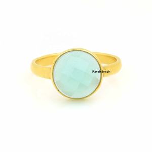 RJR0266ผู้หญิง10มม. สีเขียวน้ำทะเลควาคาเซโดนี925สเตอร์ลิงเงินสเตอร์ลิงสีทอง18K แหวนแต่งงานลำลองฤดูร้อนแหวนชั้นดี - Product Image 2