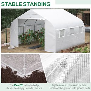 Serra a tunnel da esterno 12x10 piedi con finestre avvolgibili, porta con cerniera, copertura in PE bianco per giardino, realizzata in vetro temperato e PVC - Product Image 5
