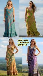 Robe Saree Florale en Soie à Col en V Sans Manches Longueur Ras du Sol Nouvelle Mode Multicolore Décoration en Dentelle Décontractée Haute Qualité Traditionnelle - Product Image 5