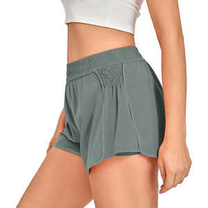 Teal Grey High Elastic Waist Women Gym <b>Shorts</b> <b>Flowy</b> Running <b>Shorts</b> Breathable Quick Dry Polyester Fitness Workout <b>Shorts</b> - Product Image 2