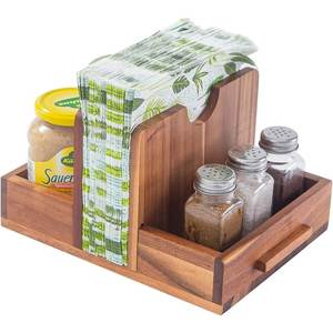 Traditional Wooden Condiment Storage <b>Caddy</b> Spice Storage Box With Handle Single Tier Rustic <b>Kitchen</b> Organizer For Spices And Oil - Product Image 4