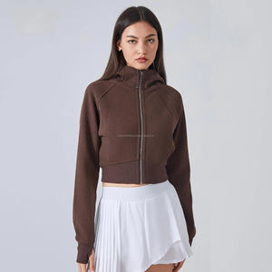 Sudaderas recortadas de manga larga de alta calidad para mujer, sudaderas con capucha con cremallera de gran tamaño, sudaderas transpirables para invierno, técnica de lavado ácido - Product Image 1