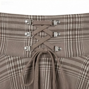 Minifalda a cuadros de cintura alta para mujer, estilo vintage con cordones, tela tejida, moda de otoño - Product Image 4