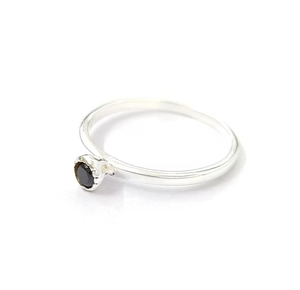 Handmade Silver 925 <b>Ring</b> With Small Round Black Onyx Stone Plain <b>Thin</b> Stacking Band Daily Wear Jewelry - Product Image 2