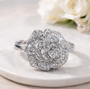 Rose Shaped Natural Diamond Gold Plated <b>Ring</b> High-Grade Luxury Unisex Customizable for Wedding & Anniversary - Product Image 2
