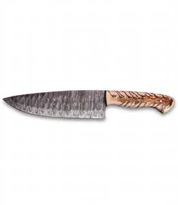 Couteau de chef artisanal en acier Damas de 8 pouces avec manche hybride en os de chameau et mosaïque de bois - Product Image 1