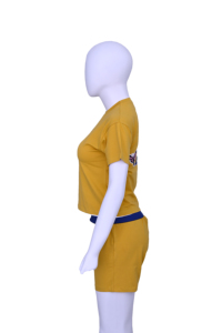 Women's Casual Summer Solid T-Shirt & Shorts Matching <b>Set</b> with Belt Yellow Premium Jersey <b>Knit</b> for Wear Wholesale Clothing - Product Image 2