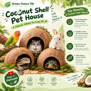 Nid pour animaux de compagnie en coquille de noix de coco du Vietnam de qualité supérieure – Jouet cachette 100 % naturel et écologique et balançoire suspendue pour petits animaux et oiseaux - Product Image 1