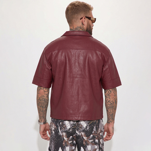 Custom Logo 100% Genuine Leather <b>Shirt</b> for Men Short Sleeve Classic Collar Button <b>Shirt</b> Fully Customizable Streetwear Wholesale - Product Image 2