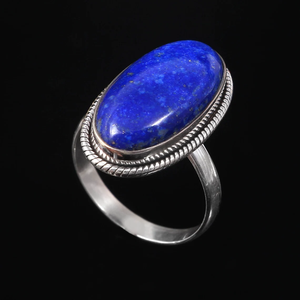 แหวนพลอยลาพิส ลาซูลีธรรมชาติ แหวนเงินแท้ 925 ทำมือ สำหรับเด็กหญิงและสตรี - Product Image 4