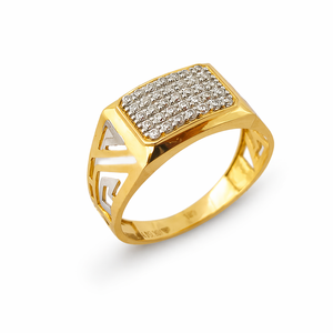 <b>Mens</b> 18KT yellow Gold Square Micro Pave Cubic Zirconia Signet <b>Ring</b> Two Tone Woven Band Statement Wedding Party Gift Jewelry - Product Image 2