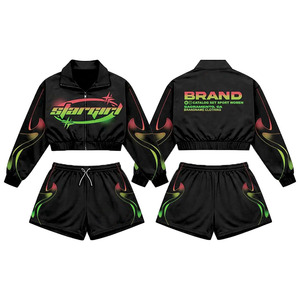 Wholesale Nylon Color-Block Short <b>Set</b> for Custom Logo in <b>Waterproof</b> Fabric High Quality Women Two Piece Windbreaker <b>Set</b> Hoodies - Product Image 6