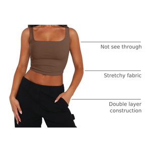 2026 New Article <b>Women</b> Square Neck <b>Tank</b> <b>Top</b> Solid Brown Cropped Sleeveless Camisole <b>Knit</b> Crop <b>Tops</b> ODM OEM - Product Image 2
