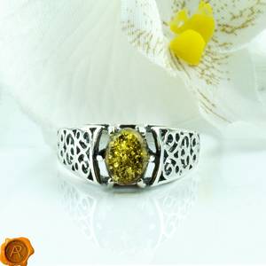 Green Baltic Amber Silver <b>Ring</b> Large Chunky 925 Sterling Silver Gemstone <b>Ring</b> Unisex Jewelry For Men Women - Product Image 1