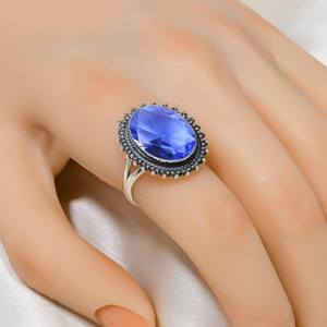 Anillo de Tanzanita de Forma Ovalada en Plata de Ley 925, Joyería Bohemia Hecha a Mano, Regalo para Mujer - Product Image 2