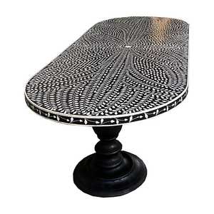 Modern Eco-Friendly Oval Bone Inlay Top Pedestal <b>Console</b> <b>Table</b> with Leg Base and Geometric Design for Living Room Furniture - Product Image 5