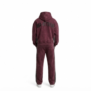 Conjunto de Chándal de Dos Piezas de Algodón 100% Liso: Sudadera con Capucha Oversize con Cremallera y Pantalones de Chándal de Pierna Ancha, con Acabado Lavado Personalizado - Product Image 4