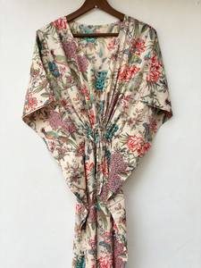 Nuevo Kaftán Naaz Textile con Estampado Animal, Cuello en V, Cordón Ajustable, Manga Corta, Corte Evase, Suave, 100% Algodón, Verano, Encaje, Largo Completo, para Mujer - Product Image 3