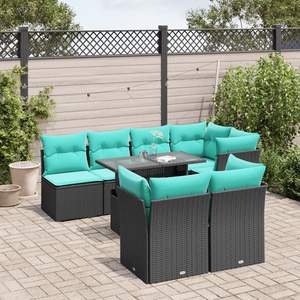 Set di divani da giardino in polyrattan nero da 8 pezzi con cuscini, mobili da giardino - Product Image 1