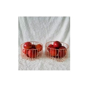 Modern Rose Gold Metal Wire Fruit <b>Basket</b> for Kitchen Countertop Luxury Style <b>Vegetable</b> <b>Storage</b> Bowl & Decorative Table Decor - Product Image 1