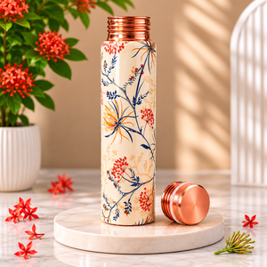 100% Original Floral Print Pure <b>Copper</b> 500ml Eco-Friendly Water <b>Bottle</b> with Anti-Corrosion Coating Dishwasher Safe for Office Us - Product Image 1