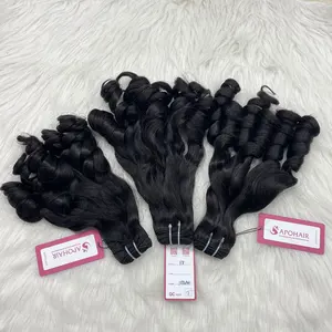 Can bleach or dye Wholesale Bouncy wavy weft Natural black hair extensions 100 human hair Cuticle aligned