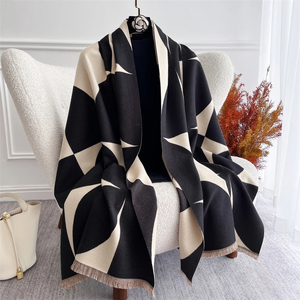 Geometric Pattern Wool Square <b>Scarf</b> for Women Winter Casual Style Durable Fringed Edge <b>Scarf</b> - Product Image 1