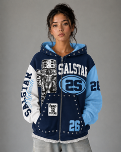 SALSTAR Sweat-shirt court à capuche pour femme en molleton de coton gris, imprimé logo minimaliste, décontracté pour l'automne - Product Image 1