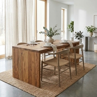 Table à manger rectangulaire de luxe en teck massif brun, style minimaliste, pour cuisine, grande table de travail familiale, décoration