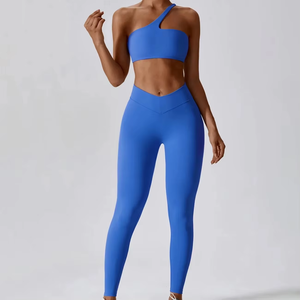 Wholesale Price Top Trendy Women's Gym Yoga Solid Spandex/Nylon 2-Piece Set Custom Logo Quick-Dry Breathable - Product Image 5