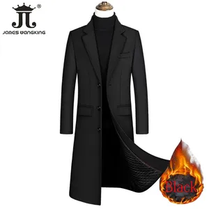 Manteau long en laine pour homme, couleur unie classique noir gris, épais et chaud, boutique automne-hiver 2024 - Product Image 1