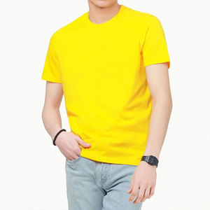 T-shirt pour homme, col rond, couleur jaune, coton doux, manches courtes, décontracté, léger, respirant, t-shirts de fitness d'été - Product Image 1