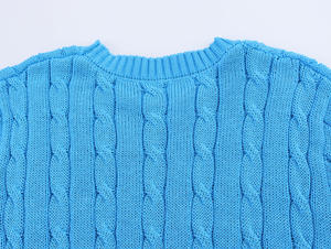 Suéter de Punto Trenzado Azul Claro para Hombre, Cuello Redondo, Acrílico, Bordado a Mano, Casual, Sólido - Product Image 5