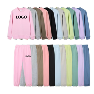 <b>Pink</b> women Casual <b>Tracksuit</b> <b>Set</b> Crew Neck Sweatshirt With Side Pockets Elastic Waist Joggers Full Length Solid Color - Product Image 3