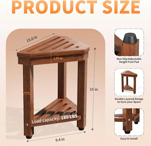 Banc d'angle de douche en bois écologique avec repose-pieds pour se raser les jambes, design minimaliste pour hôtels et villas - Product Image 2